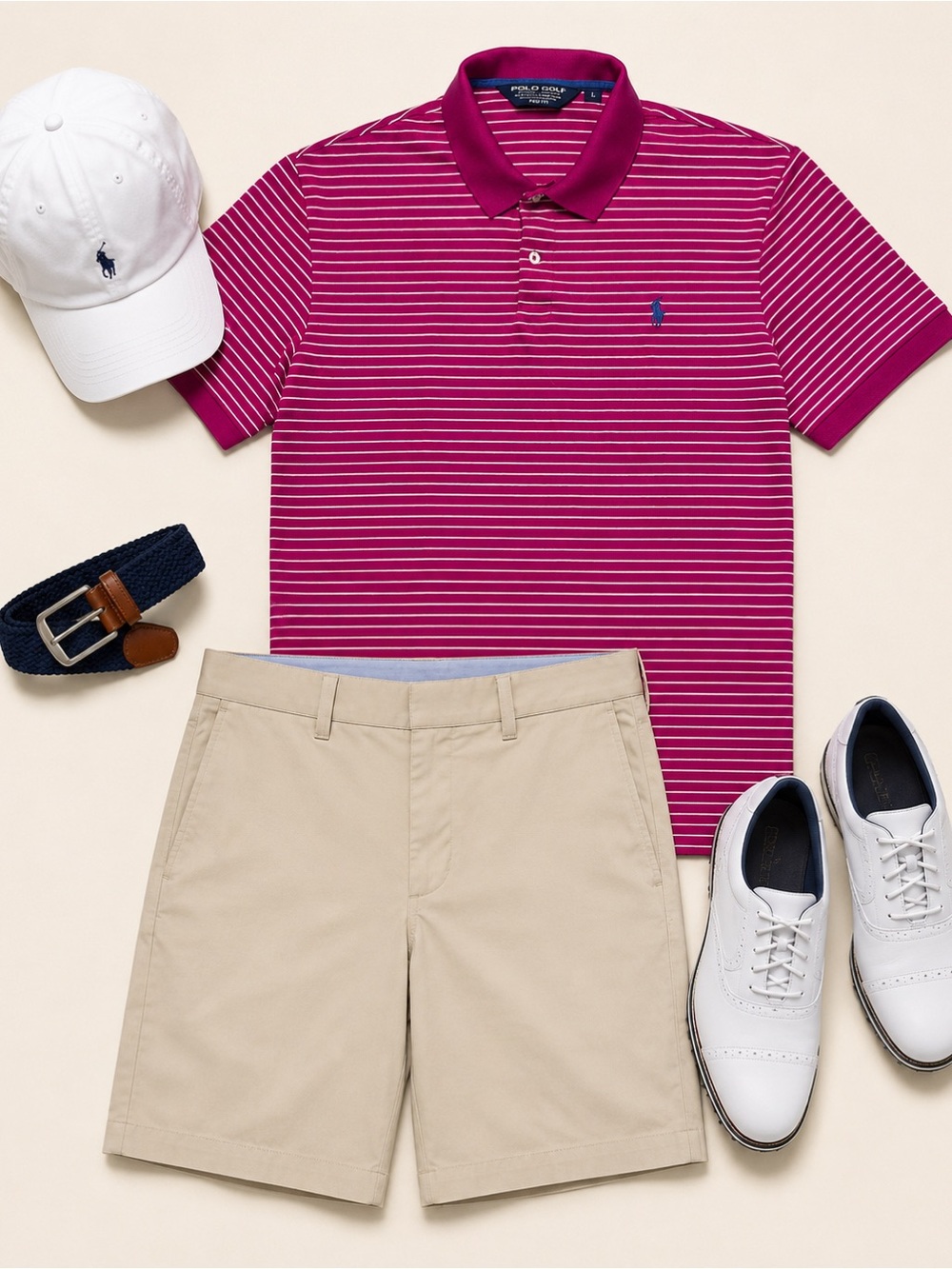 Polo Golf Ralph Lauren Men's Pink White Striped Pima Cotton Pro-Fit Shirt Large